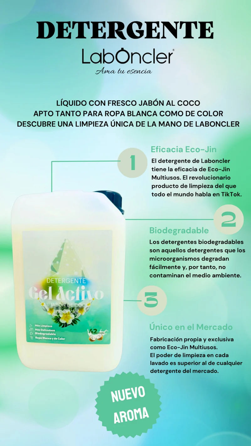 DETERGENTE GEL ACTIVO AL JABÓN DE COCO