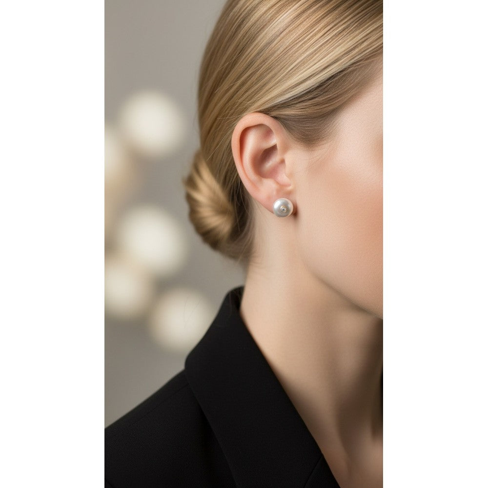 Pendientes Perla Botón Acero 316 L.